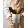 imageDOWAN Utensil Holder 65 Large Utensil Holder for Kitchen Counter Ceramic Utensil Crock with TableProtection Cork Mat Utensil Organizer Caddy for Tongs SpoonsWhite  Blue