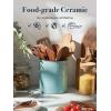 imageDOWAN Utensil Holder 65 Large Utensil Holder for Kitchen Counter Ceramic Utensil Crock with TableProtection Cork Mat Utensil Organizer Caddy for Tongs SpoonsBlue