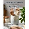 imageDOWAN Utensil Holder 65 Large Utensil Holder for Kitchen Counter Ceramic Utensil Crock with TableProtection Cork Mat Utensil Organizer Caddy for Tongs SpoonsWhite  Blue