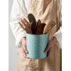 imageDOWAN Utensil Holder 65 Large Utensil Holder for Kitchen Counter Ceramic Utensil Crock with TableProtection Cork Mat Utensil Organizer Caddy for Tongs SpoonsBlue