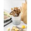 imageDOWAN Utensil Holder 65 Large Utensil Holder for Kitchen Counter Ceramic Utensil Crock with TableProtection Cork Mat Utensil Organizer Caddy for Tongs SpoonsWhite  Blue