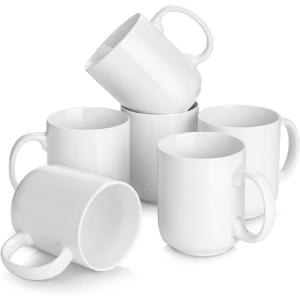 imageDOWAN 20 Ounce Coffee Mugs with Large Handle Ceramic Large Coffee Mugs White Coffee Mugs Set of 6 Large Cup for Coffee Tea Hot CocoaSt Valentines Day Gift Dishwasher and Microwave SafeWhite