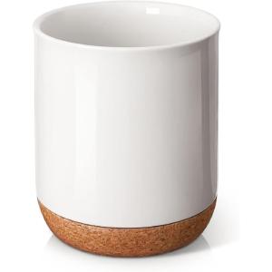 imageDOWAN Utensil Holder 65 Large Utensil Holder for Kitchen Counter Ceramic Utensil Crock with TableProtection Cork Mat Utensil Organizer Caddy for Tongs SpoonsWhite with cork mat