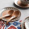 imageDOWAN Asian Soup Spoon  Japanese Ramen Spoon Chinese Pho Spoon Ceramic Soup Spoon for Ramen Pho Wonton Dumpling Miso 67 Inches Long Hooked Handle Bohemian Style Set of 6 Orange