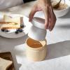 imageDOWAN Butter Crock French Butter Dish for Spreadable Soft Butter Ceramic Butter Keeper With Lid for Countertop Butter Dish With Waterline Housewarming Gift Kitchen and Home Decor WhiteBeige