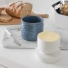 imageDOWAN Butter Crock French Butter Dish for Spreadable Soft Butter Ceramic Butter Keeper With Lid for Countertop Butter Dish With Waterline Housewarming Gift Kitchen and Home Decor WhiteBlue Airy