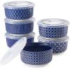 imageDOWAN Ramekins 6 oz Oven Safe with Lids for Creme Brulee Souffle Ceramic Custard Cups for Baking Dipping Bowls Condiment Sauce Cups Set of 6 Vintage Blue6 oz
