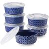 imageDOWAN Ramekins 6 oz Oven Safe with Lids for Creme Brulee Souffle Ceramic Custard Cups for Baking Dipping Bowls Condiment Sauce Cups Set of 6 Vintage Blue4 oz