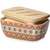 imageDOWAN Butter Dish with Lid Bohemian Style Butter Container with Wooden Lid for Counter top Porcelain Butter Dish with Cover Perfect for East West Coast Butter Refrigerator Safe Orange
