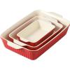imageDOWAN Casserole Dishes for Oven Baking Dishes Set Ceramic Bakeware Sets of 3 Lasagna Pan Deep Rectangular Baking Pan Set with Handles for Baking Casserole Kitchen Wedding Gift White 15612289Red
