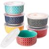 imageDOWAN Ramekins 6 oz Oven Safe with Lids for Creme Brulee Souffle Ceramic Custard Cups for Baking Dipping Bowls Condiment Sauce Cups Set of 6 Vintage Blue4 oz