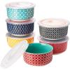 imageDOWAN Ramekins 6 oz Oven Safe with Lids for Creme Brulee Souffle Ceramic Custard Cups for Baking Dipping Bowls Condiment Sauce Cups Set of 6 Vintage Blue6 oz