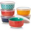 imageDOWAN Ramekins with Lids 4 oz Ceramic Dipping Bowls with Lids Small Oven Safe Baking Cups For Personal Creme Brulee Souffle Custard Ice Cream Dipping Sauce Bowls Set of 6 Vintage BlueVibrant Colors