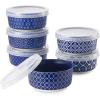 imageDOWAN Ramekins with Lids 4 oz Ceramic Dipping Bowls with Lids Small Oven Safe Baking Cups For Personal Creme Brulee Souffle Custard Ice Cream Dipping Sauce Bowls Set of 6 Vintage BlueVintage Blue