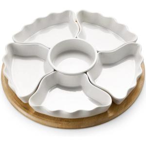 imageDOWAN 360 Rotatable Serving Tray and Platters 12 Inch Divided Serving Bowls for Party Kitchen Decor Removable Serving Dishes for Chips and Dip Fruit Veggies Candy and Snacks 7 Pieces White