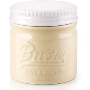 imageDOWAN Butter Crock French Butter Dish for Spreadable Soft Butter Ceramic Butter Keeper With Lid for Countertop Butter Dish With Waterline Housewarming Gift Kitchen and Home Decor WhiteBeige