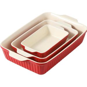 imageDOWAN Casserole Dishes for Oven Baking Dishes Set Ceramic Bakeware Sets of 3 Lasagna Pan Deep Rectangular Baking Pan Set with Handles for Baking Casserole Kitchen Wedding Gift White 15612289Red
