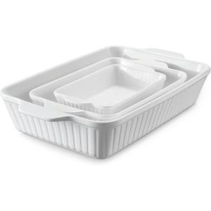 imageDOWAN Casserole Dishes for Oven Baking Dishes Set Ceramic Bakeware Sets of 3 Lasagna Pan Deep Rectangular Baking Pan Set with Handles for Baking Casserole Kitchen Wedding Gift White 15612289White