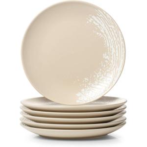 imageDOWAN Dinner Plates Ceramic Salad Dessert Plates for Christmas Party 8quot Ceramic Plate Set of 6 Beige Matte Fingerprint Design Microwave Dishwasher Safe