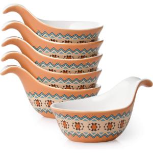 imageDOWAN Dip Serving Bowls  3 oz Gravy Boat Dipping Sauce Dish Soy Sauce Serving Dishes with Handle for Serving Family Sharing or Party Bohemian Style Set of 6 Orange