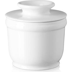 imageDOWAN Porcelain Butter Crock French Butter Dish for Fresh Spreadable Butter Butter Keeper with Water Line No More Hard Butter Housewarming Gift for Butter Lovers White10 White