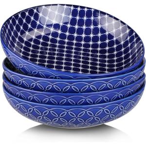 imageDOWAN Porcelain Pasta Bowls 35 oz Large Salad Bowls Set of 4 85 inch Serving Bowls Plates Wide Shallow Bowls for Kitchen Microwave Dishwasher Safe Ideal Gift Vintage Blue
