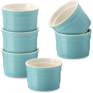imageDOWAN Porcelain Ramekins  8 oz Oven Safe Set of 6 for Creme Brulee Souffle Custard Pudding TurquoiseTurquoise
