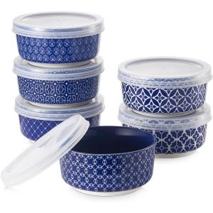 imageDOWAN Ramekins with Lids 4 oz Ceramic Dipping Bowls with Lids Small Oven Safe Baking Cups For Personal Creme Brulee Souffle Custard Ice Cream Dipping Sauce Bowls Set of 6 Vintage BlueVintage Blue