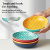 imageDOWAN 85quot Vibrant Pasta Salad ampamp Soup Serving Bowls Set of 4 Embossed Large Porcelain Ceramic Microwave Oven ampamp Dishwasher Safe Bonita Design Perfect for Daily Dining Family Gatherings PartyVibrant Color