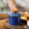 imageDOWAN French Butter Crock for Countertop Ceramic Butter Dish with Waterline Porcelain Butter Container for Spreadable Soft Butter French Butter Dish with LidBlue
