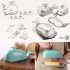 imageDOWAN Porcelain Butter Dish With Cutting Measuring Line Large Whale Butter Dish with Cover of Nonslip Design Ceramic Butter Dishes with Handle for EastWest Coast Butter WhiteTurquoise