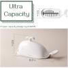 imageDOWAN Porcelain Butter Dish With Cutting Measuring Line Large Whale Butter Dish with Cover of Nonslip Design Ceramic Butter Dishes with Handle for EastWest Coast Butter WhiteWhite