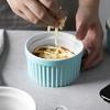imageDOWAN Ramekins 4 oz Oven Safe for Creme Brulee Souffle Porcelain Custard Cups Ramiken for Baking Classic Style Ramekins Bowls Set of 6 WhiteBlue