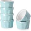 imageDOWAN Ramekins 4 oz Oven Safe for Creme Brulee Souffle Porcelain Custard Cups Ramiken for Baking Classic Style Ramekins Bowls Set of 6 WhiteBlue