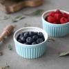 imageDOWAN Ramekins 4 oz Oven Safe for Creme Brulee Souffle Porcelain Custard Cups Ramiken for Baking Classic Style Ramekins Bowls Set of 6 WhiteBlue