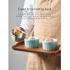 imageDOWAN Ramekins 4 oz Oven Safe for Creme Brulee Souffle Porcelain Custard Cups Ramiken for Baking Classic Style Ramekins Bowls Set of 6 WhiteBlue