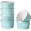 imageDOWAN Ramekins 4 oz Oven Safe for Creme Brulee Souffle Porcelain Custard Cups Ramiken for Baking Classic Style Ramekins Bowls Set of 6 WhiteBlue
