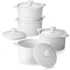 imageDOWAN 7 oz Ramekins with Lids Oven Safe Creme Brulee Ramekins with Cover and Handle Stackable Ceramic Bowls for Baking Pudding Dipping Souffle Dish Set of 4 White10 OZ