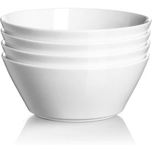 imageDOWAN 32 OZ Large Soup Bowls Set of 4  White Ceramic Bowls for Ramen Cereal Pasta Salad Fruit  Dishwasher ampamp Microwave Safe70 Inch32 OZ
