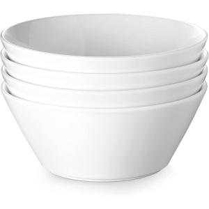 imageDOWAN 32 OZ Large Soup Bowls Set of 4  White Ceramic Bowls for Ramen Cereal Pasta Salad Fruit  Dishwasher ampamp Microwave Safe85 Inch585 OZ