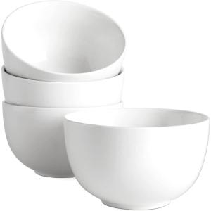 imageDOWAN 58quot Deep Soup Bowls ampamp Cereal Bowls  30 Ounces Large Bowls Set of 4 for Kitchen  White Ceramic Bowls for Cereal Soup Oatmeal Salad Ramen Noodle Rice  Dishwasher ampamp Oven SafeWhite