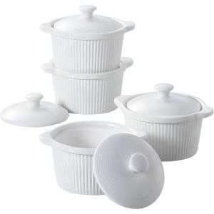 imageDOWAN 7 oz Ramekins with Lids Oven Safe Creme Brulee Ramekins with Cover and Handle Stackable Ceramic Bowls for Baking Pudding Dipping Souffle Dish Set of 4 White5 OZ