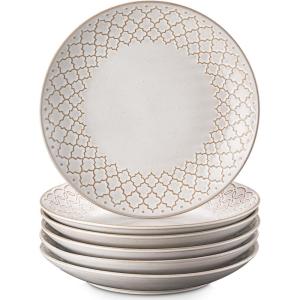 imageDOWAN 88quot Dinner Plates Set of 6 Ceramic Salad Plate White Microwave Oven ampamp Dishwasher Safe Relief Design Perfect for Party Dessert Wedding Appetizer Birthday Mothers Day Gifts88 inch