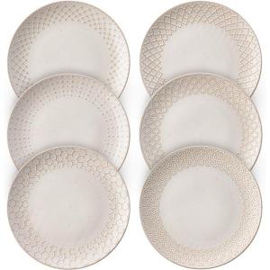 imageDOWAN 88quot Dinner Plates Set of 6 Ceramic Salad Plate White Microwave Oven ampamp Dishwasher Safe Relief Design Perfect for Party Dessert Wedding Appetizer Birthday Mothers Day Gifts105 inch