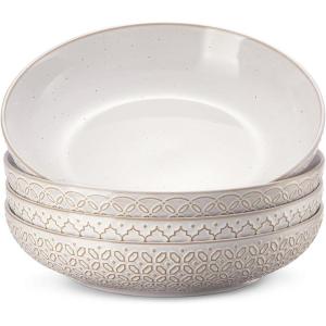 imageDOWAN 975quot Pasta Bowls Set of 4 with Embossed Reactive Glaze 56oz Large Shallow White Ceramic Salad Bowls Wide Dinner Bowls for Pasta Soup ampamp Stew Microwave ampamp Dishwasher Safe Housewarming Gift975 Pasta Bowls Set of 4