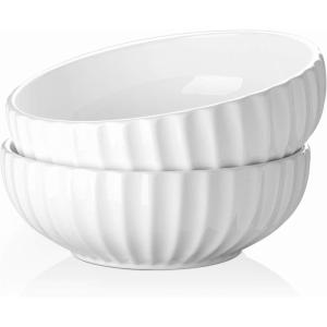 imageDOWAN 98 Serving Bowls 86 oz White Serving Platters Large Ceramic Serving Dishes Fruit Bowl Set of 2 for Entertaining Party Kitchen Dinner Banquet Housewarming Gift WhiteFluted