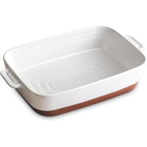 imageDOWAN Ceramic Casserole Dish for Oven 9x13 Deep Lasagna Pan Large Baking Dish with Handles 43 Quarts Durable and Oven Safe Pan for Roasting and Baking Alabaster White