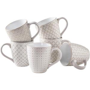 imageDOWAN Coffee Mugs Set of 6 19 oz Large Mug Ceramic Embossment Stoneware Tea Cups with Handle for Men Women Handcrafted Mug Gift Set Housewarming Wedding Gift