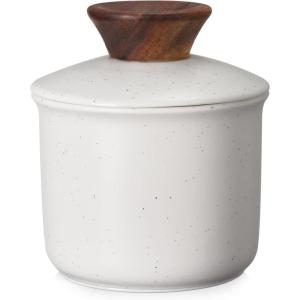 imageDOWAN French Butter Crock for Countertop Ceramic Butter Dish with Waterline Porcelain Butter Container for Spreadable Soft Butter French Butter Dish with LidGray