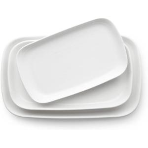 imageDOWAN Large Serving Platter 16quot14quot12quot Oval Platters Oven Safe White Serving Plates for Wedding Decor Ceramic Serving Dish for Entertaining Food Set of 3Rectangle